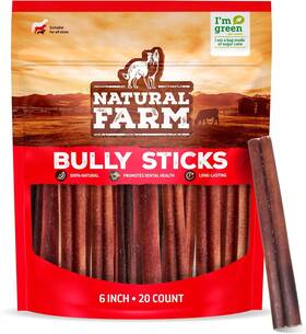 Natural Farm Pet 705353203466 Odor-free Bully Sticks 6 Inch 20 Pack 100% Beef Chews For Pups