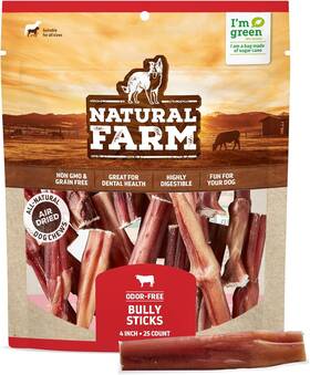 Natural Farm Pet 744759245045 Odor Free Bully Sticks 4 Inch 25 Pack For Small And Medium Dogs