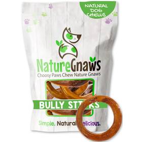 Nature Gnaws 850014204990 Bully Stick Rings For Dogs 5 Count - Long Lasting Aggressive Chewers