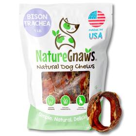 Nature Gnaws 850049430104 Usa Smoked Bison Trachea Rings For Dogs 1lb Delicious Gra