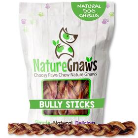 Nature Gnaws 855357007260 Braided Bully Sticks For Dogs 11-12 Inch 5 Count - Long Lasting Aggressive
