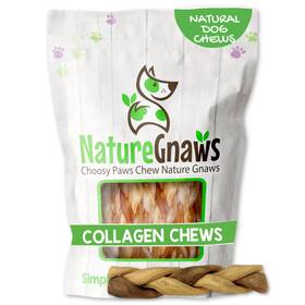 Nature Gnaws 855357007468 Braided Collagen Sticks For Dogs 6 Inch 5 Count - Long Lasting A