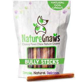 B083713l33 Nature Gnaws Bully Sticks For Dogs 5-6 Inch 1lb - Mixed Thickness Long Last