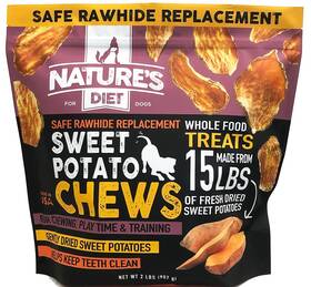 Natures Diet 854814007843 Sweet Potato Chews Xl 2lb Bag Safe Rawhide Replacement Natural Treat Traini