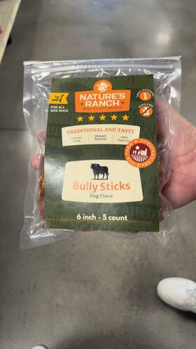 Natures Ranch 199284448742 Natural 6 Inch Bully Sticks For Dogs 5 Pack All-natural Odor-free Long-lasting