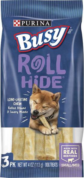 00070002030800 Nestle Purina Pet Busy Rawhide Small/medium Breed Dog Bones Rollhide - Pack Of 12 3 Ct