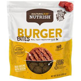 Nutrish 071190908971 Rachael Ray Burger Bites Real Meat Dog Treats Beef With Bison Recipe