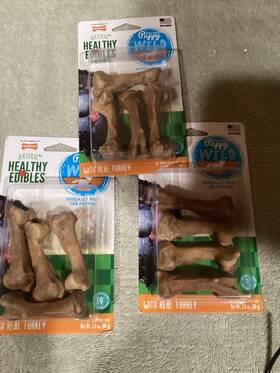 Nylabone 018214838388 Lot Of 3 Healthy Edibles Wild Puppy Natural Lasting Dog Turkey Chew