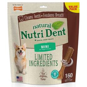 Nylabone 018214842781 Nutri Dent Filet Mignon Flavored Dog Dental Chews Mini 160 Count