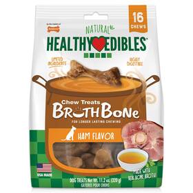 Nylabone 018214846963 Healthy Edibles Broth Bone Natural Dog Chews Long Lasting Treats Ham Flavor S