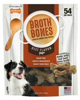 Nylabone 018214849735 Broth Bones Natural Edible Dog Chews Beef Flavor 54ct 2.38lb -2packs