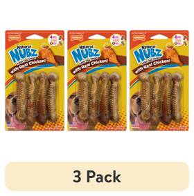 Nylabone 460688330828 3 Pack Nubz Chicken Dog Chew Treats Small - Up To 30 Lbs. 4 Count