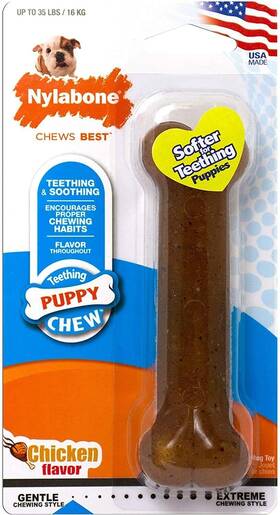 N215p Nylabone Just For Puppies Wolf Chicken Flavored Bone Teething Chew Toy - 3 Pack