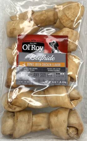 Ol Roy 194346055739 Olft 6 Inch Beefhide Bones With Chicken Flavor Chews For Dogs Treats 5-ct 16 Oz