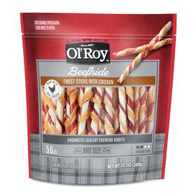 Ol Roy 313097712740 Rawhide Chicken Sticks Dog Treats Flavor 5 Inch 50ct Pack
