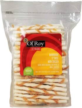 Ol Roy 726084763838 Rawhide Chicken Twists Dog Treats 100 Count 1lb 8oz