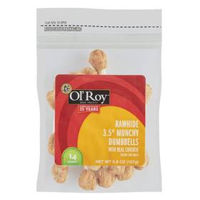 14-3.5 Ol Roy Dog Treats 681131178686 Olft Rawhide Munchy Dumbbells With Real Chicken Inch Per Pac