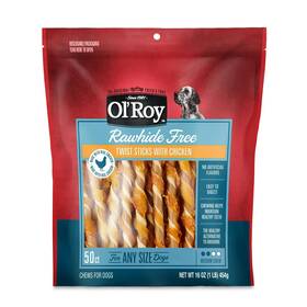 16oz.bag Olroy 194346116447 Olft Roy Rawhide Free Twist Sticks With Chicken Dog Treats 50ct