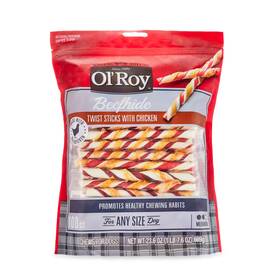 Olroy 681131398091 Olft Roy Beefhide Twist Sticks With Chicken 100ct 23.6oz Dog Chews