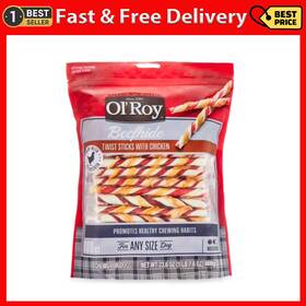 Olroy 705353082498 Olft Roy Beefhide Twist Sticks With Chicken 23.6 Oz 100 Count