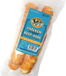 Pack Approved 313046144158 Chicken Wrapped Rawhide Beef Sticks - Long Lasting Chews For Aggressive Chewers
