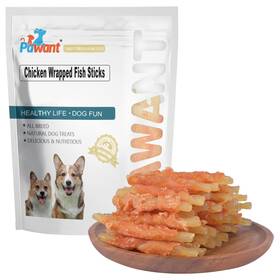 Pw-jirouyubang-454 Pawant Soft Dog Treats Chicken Wrapped Cod Sticks Rawhide Free Training Chews 1lb
