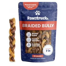 07-010 Pawstruck Natural 7 Inch Braided Bully Sticks For Dogs Tough Long-lasting Rawhide-free L