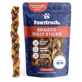 12-010 Pawstruck Natural 12 Inch Braided Sticks For Dogs Rawhide-free Chew Treat 10 Count