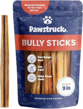 Pawstruck 313093097063 All-natural 9 Inch Bully Sticks For Dogs - Long Lasting Rawhide-free Low