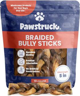 Pawstruck 696585377721 Natural 5 Inch Braided Bully Sticks For Dogs - Tough Long Lasting Rawhide