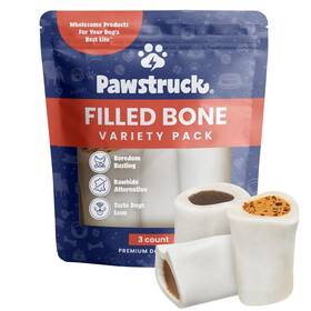 Pawstruck 810061800897 Small 3 Inch Filled Dog Bones Variety Pack - Peanut Butter Cheese And Bacon Beef