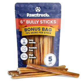 Pawstruck 810061800958 Bully Sticks For Dogs 6 Inch Long Lasting Rawhide Free Dental Chews Single Ingre