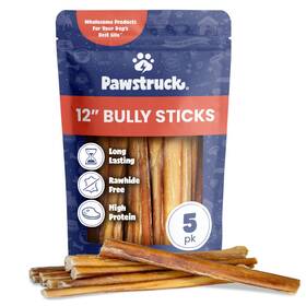 Pawstruck 810061801115 12 Inch Bully Sticks For Medium And Large Dogs 5 Pack - All Natural Beef Pizz