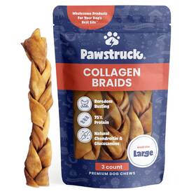 Pawstruck 810061802198 Natural Large 10-13 Inch Beef Collagen Braids For Dogs Long-lasting Rawhide And B