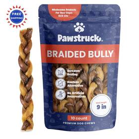 09-010 Pawstruck Dtc Bs Br Braided Bully Sticks For Dogs 10 Count Tough Long Lasting Rawhide Free Chew
