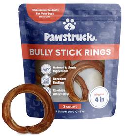 Ri-000 Pawstruck All-natural 4 Inch Bully Stick Rings For Dogs - Rawhide-free 100% Beef Single I