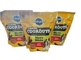 Pedigree 023100149288 3 Bags Canine Cookouts Meaty Sticks Beef Flavored For Dogs 11 Lb Each Bag 18.2oz