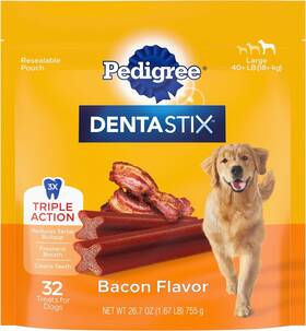 10113629 Pedigree Dentastix Large Dog Dental Treats Bacon Flavor Bones 1.67 Lb