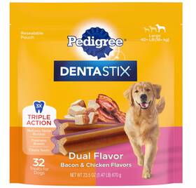 10191162 Pedigree Dentastix Dual Flavor Large Dog Dental Treats Bacon And Chicken Flavo