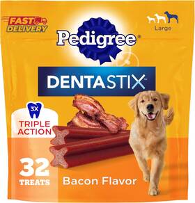 Pedigree 313102866888 Dentastix Dog Dental Treats Large Breed Bacon Flavor 1.67
