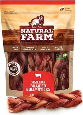Pet 313054911957 Odor-free Braided Bully Sticks 6 Inch 5 Pack - 100% Grass-fed Beef Grain-fre