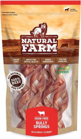 Pet 313055047037 Odor-free Curly Bully Sticks 10-12 Inch 5 Pack Fully Digestible 100% Beef P