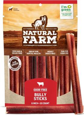 Pet 445014317394 Odor-free Bully Sticks 6 Inch 15 Count Single Ingredient 100% Beef Chews G