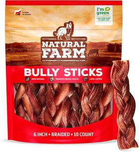 Pet 445040655613 Odor-free Braided Bully Sticks 6 Inch 10 Pack - 100% Grass-fed Beef Grain-fr
