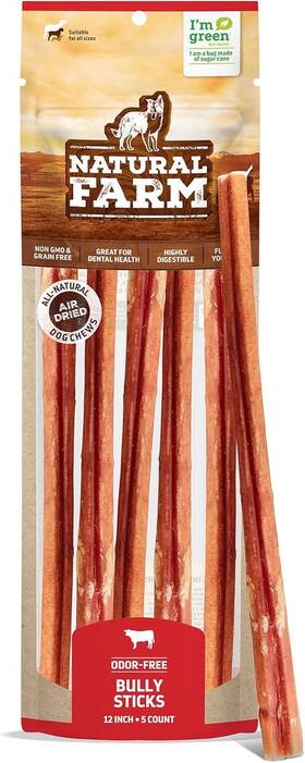Pet 445042688602 Bully Sticks Odor-free 12 Inch 5 Count 8.8 Oz. Per Bag 100% Beef Chews Gr