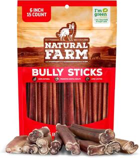 Pet 711181766073 Bully Sticks 6 Inch 15 Count Single Ingredient 100% Beef Chews Grass-fed