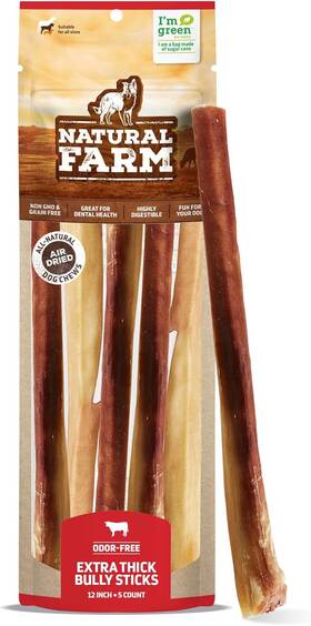 Pet 744759856630 Odor Free Jumbo Bully Sticks 12 Inch 5 Pack Extra-thick Chews For Dogs Full