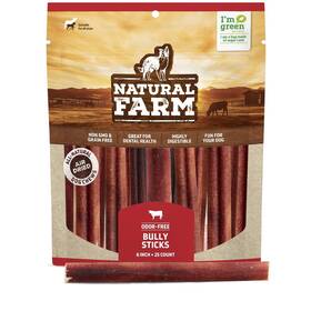 Pet 850002762150 Natural Farm Odor-free Bully Sticks 6 Inch 25 Pack 1.3 Lb. Bag Fully Dig