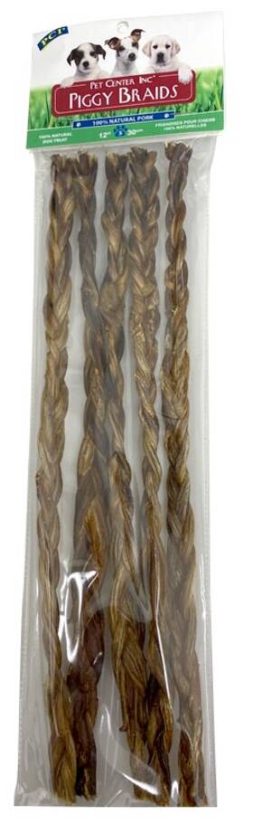 Peb-512mc Pet Center 12 Inch Piggy Braids 5ct - Usda Approved All-natural Chew Treats