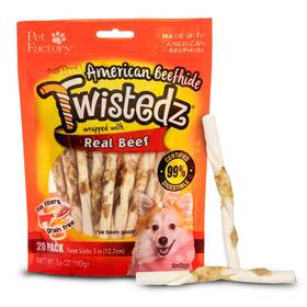 Pet Factory 094983276200 Twistedz American Beefhide 5 Inch Dog Chew Treats With Real Beef Meat Wrap - 20 Cou